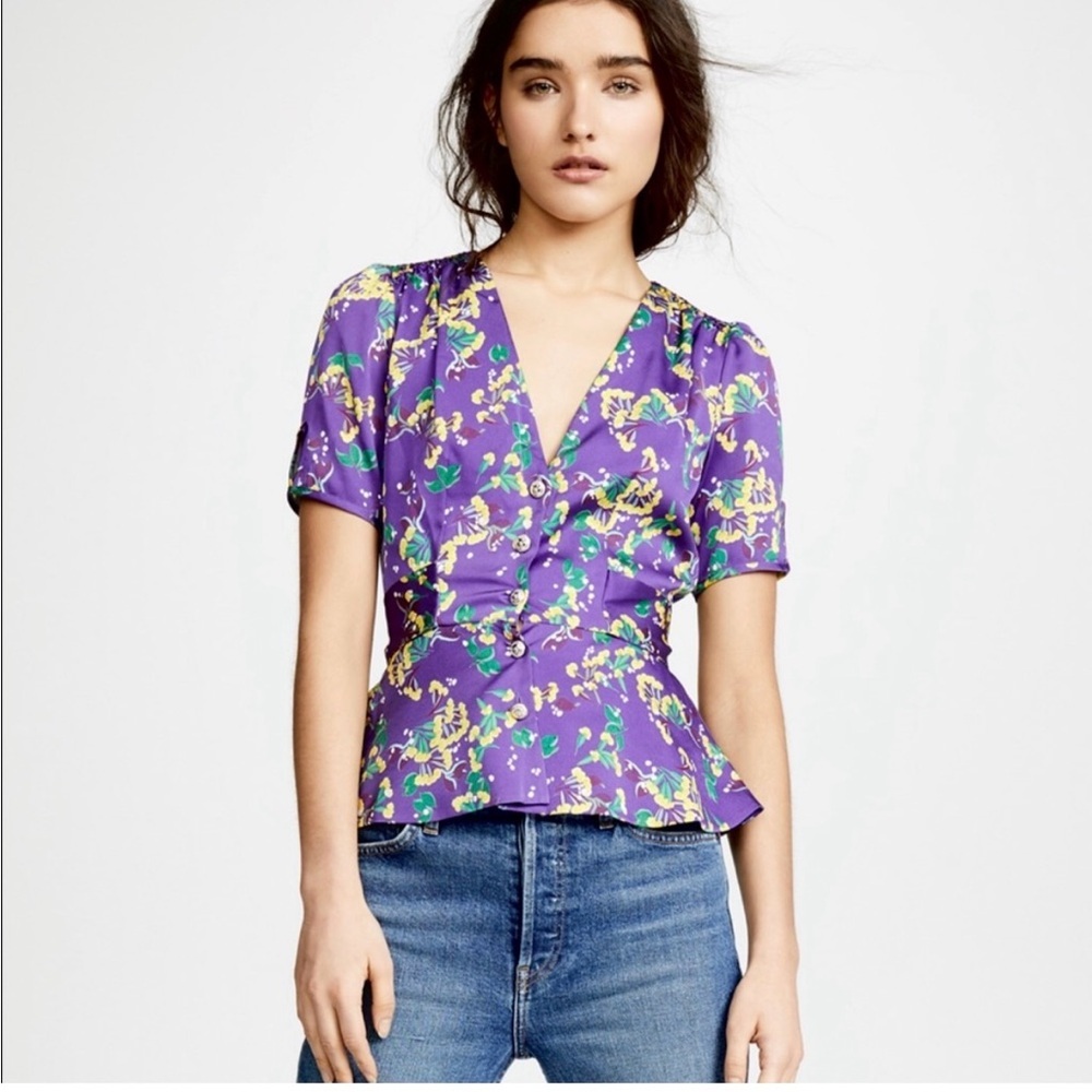 SALONI Purple Floral Short-Sleeve Wrap Blouse